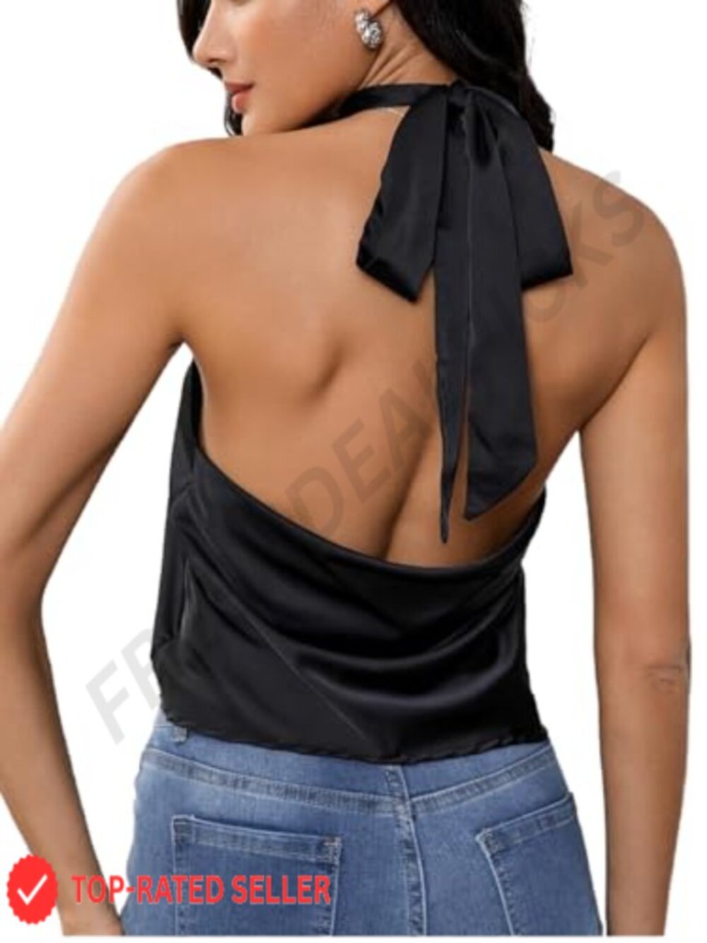 Satin Silk Halter Tank Top Open Back Tie Back Sleeveless Going Out Top